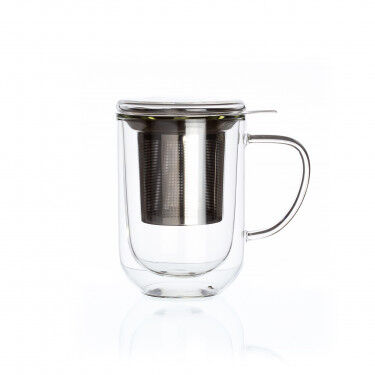 Downtown', double wall glass mug with stainless