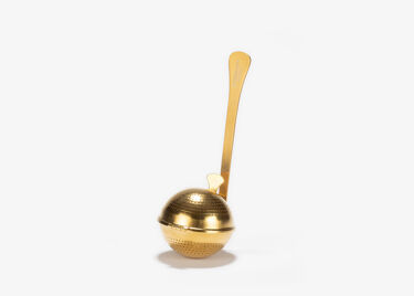 Perforated stainless steel tea ball titanium gold finish