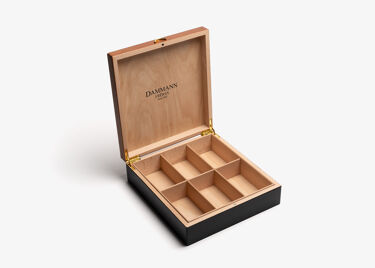 "BIENVENUE" gift set - wooden chest fitted with 6 compartments (empty) - MAHOGANY & BLACK