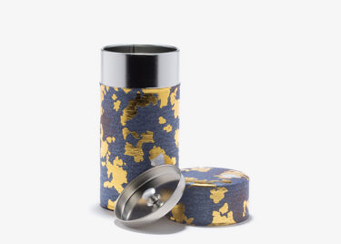 KONPEKI - blue and gold washi paper tea canister 150g