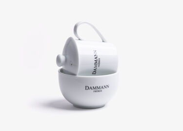 White porcelain tea tasting set logo