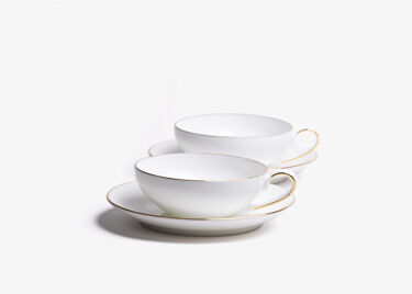 CONCORDE - Set 2 tasses & sous-tasses - Bone China - Liseré or