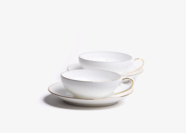 CONCORDE - set of 2 bone china cups & saucers - golden border