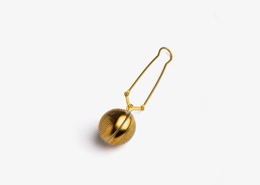 Perforated stainless steel teaspoon with tongs - gold titanium finish
