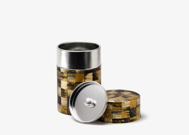 Shikaku - black checkerboard pattern washi paper tea canister