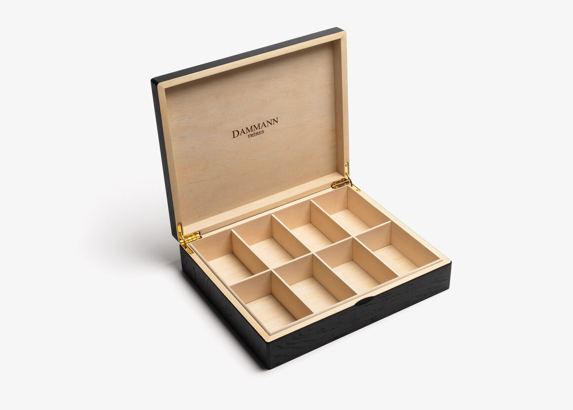 Black wooden chest for tea bags display (empty)